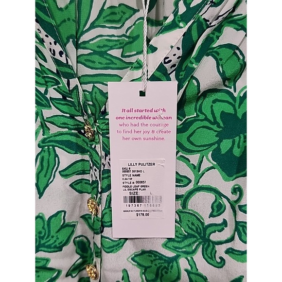 NWT Lily Pulitzer Elsa Silk Top Womens L Floral Print Leaf Green 100% Silk Tunic - Picture 7 of 13